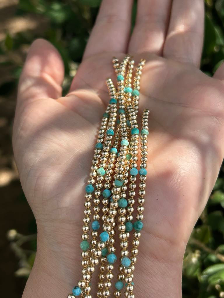 Gold Filled Beaded Permanent Jewelry Strand W/ Kingman Turquoise