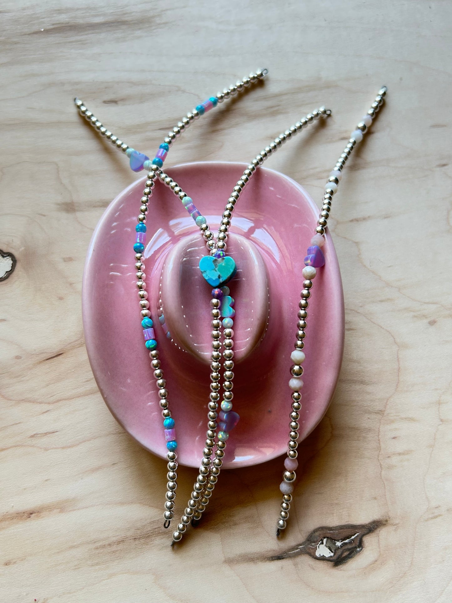 Sterling Silver Beaded Permanent Jewelry Strand With Cotton Candy Opal Accents