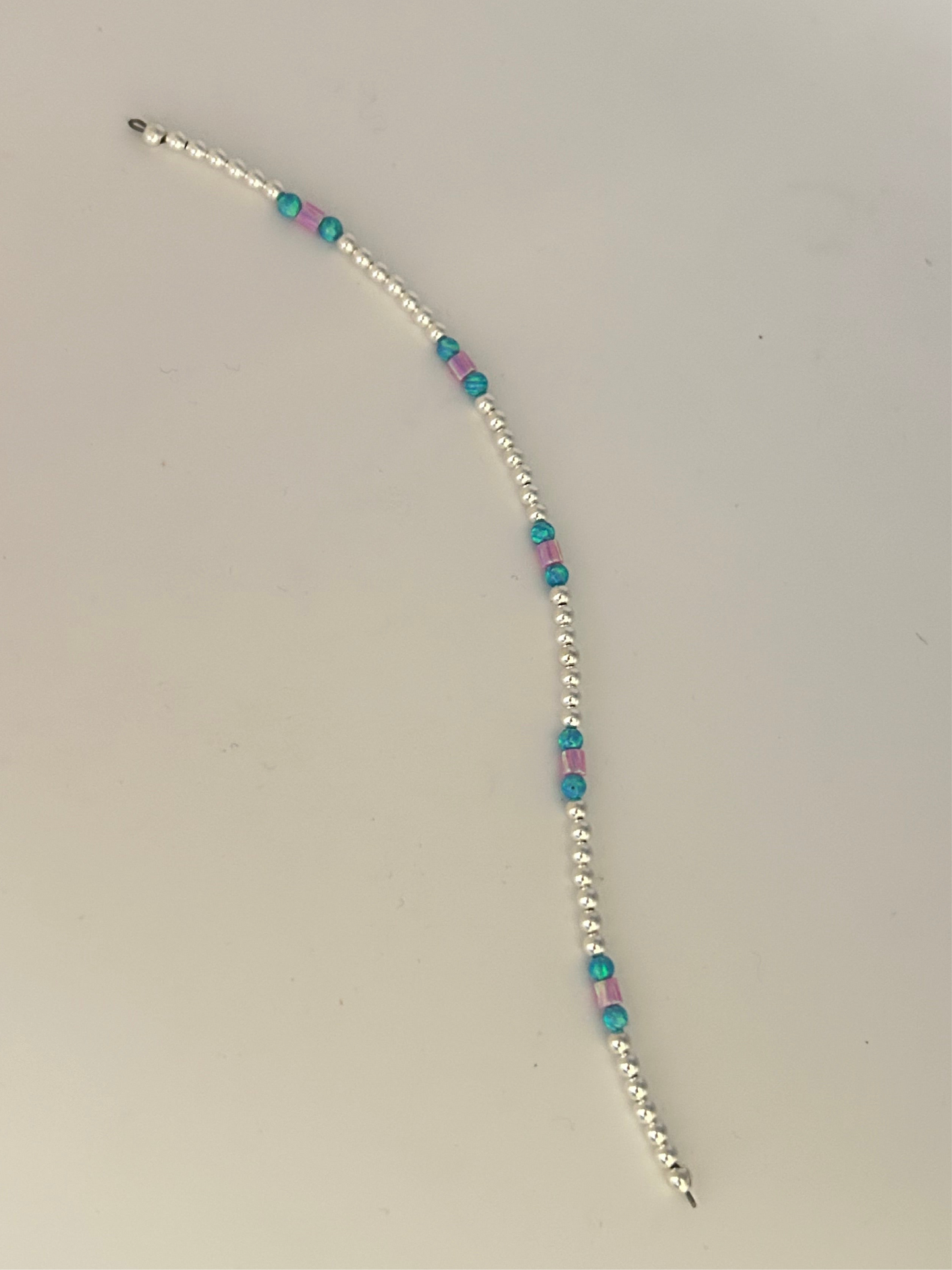 Sterling Silver Beaded Permanent Jewelry Strand With Cotton Candy Opal Accents