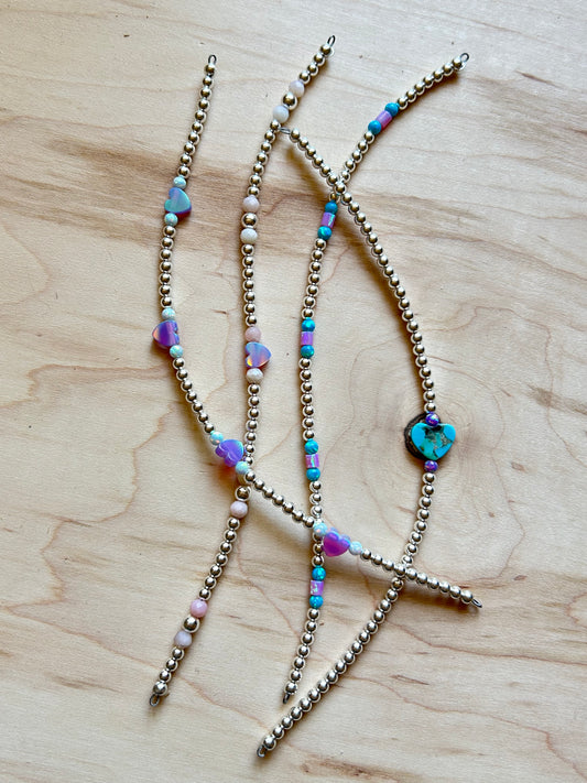 Sterling Silver Beaded Permanent Jewelry Strand With Cotton Candy Opal Accents