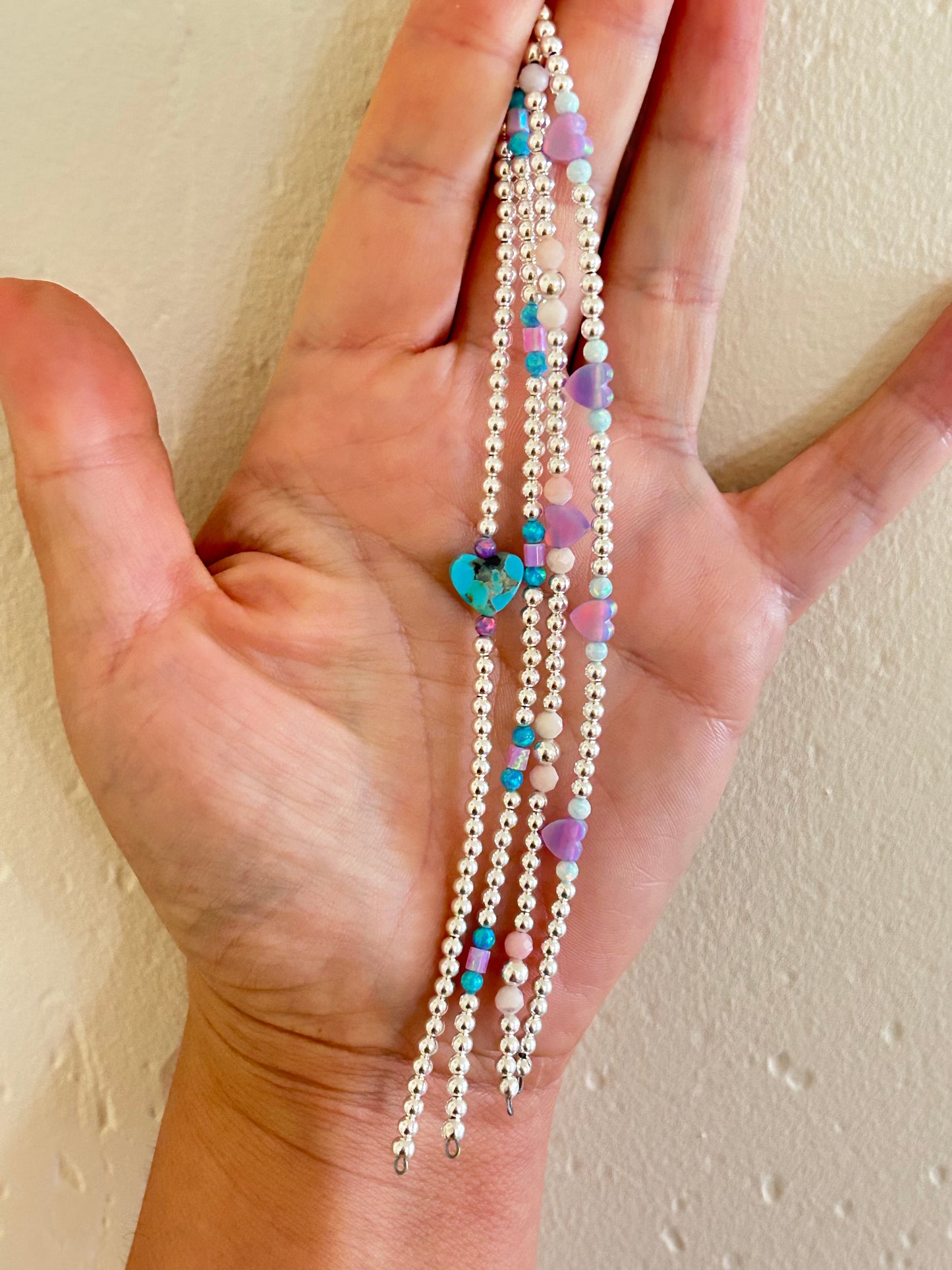 Sterling Silver Beaded Permanent Jewelry Strand With Cotton Candy Opal Accents