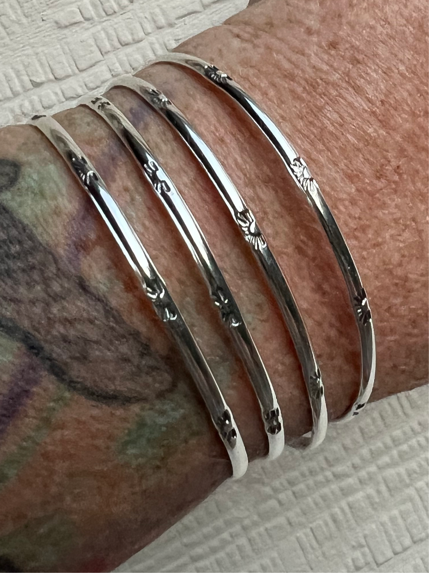 Sterling Silver “Stamped” Sunrise Bangles #29