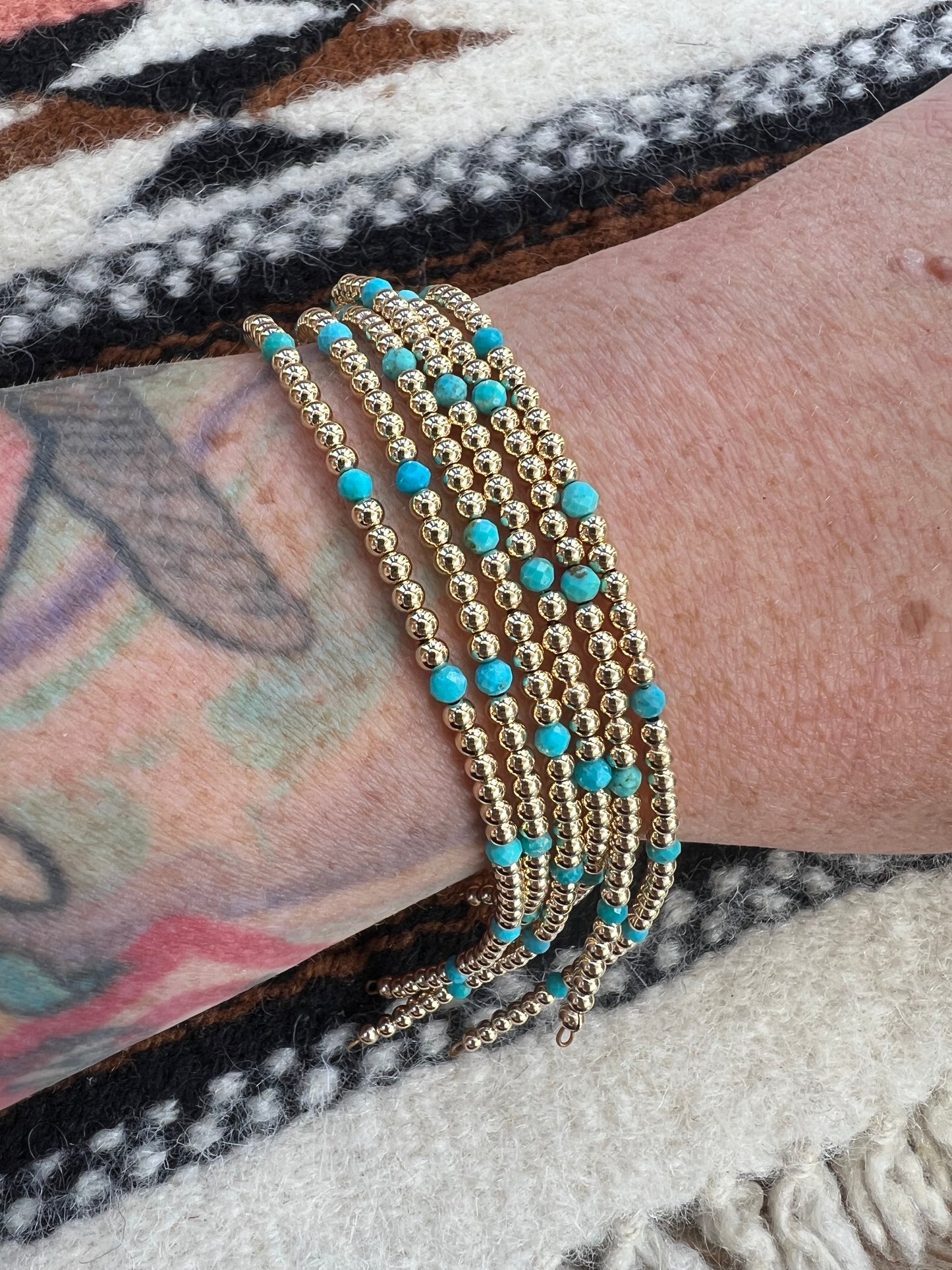 Gold Filled Beaded Permanent Jewelry Strand W/ Kingman Turquoise