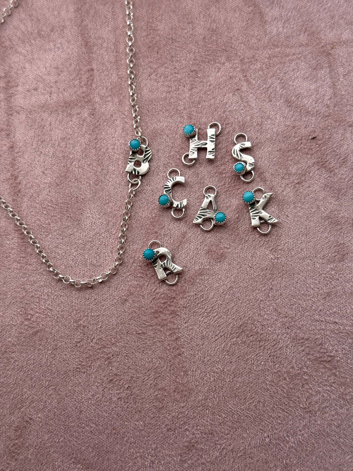 Alphabet Connector w/ 3mm Kingman Turquoise