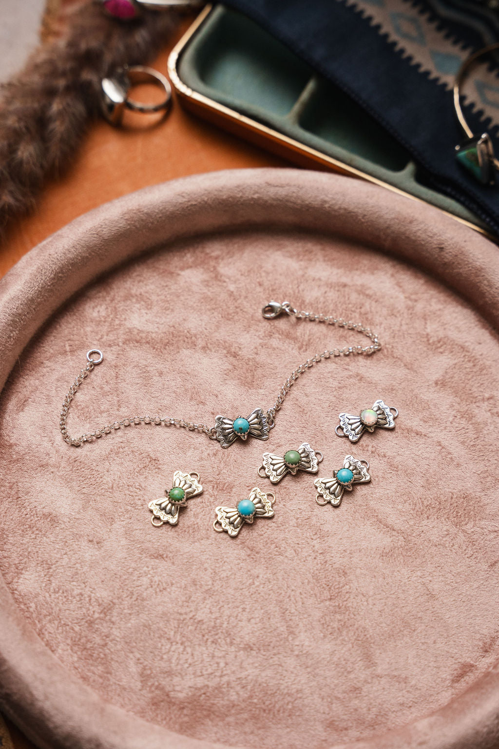 Butterfly Concho Connector w/ 5mm Kingman Turquoise