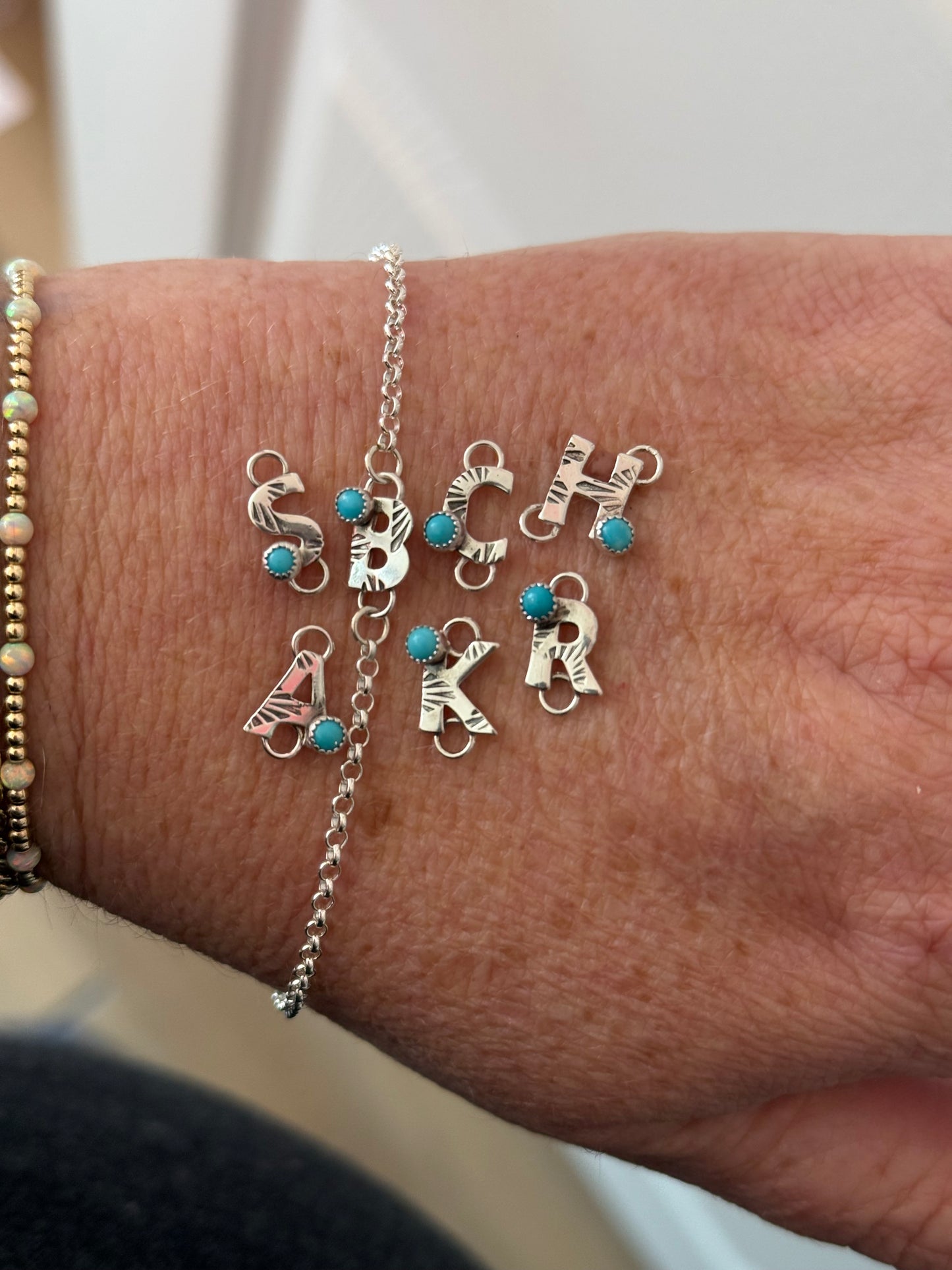 Alphabet Connector w/ 3mm Kingman Turquoise