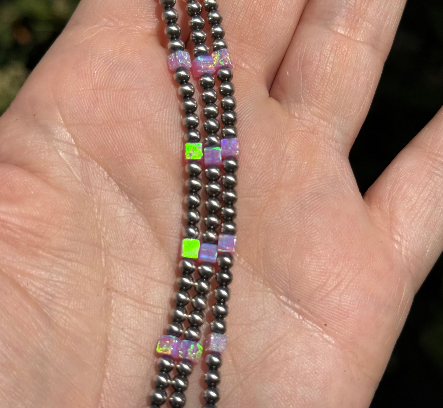 Navajo Pearls - Permanent Jewelry Strand W/ Aurora Opal Squares