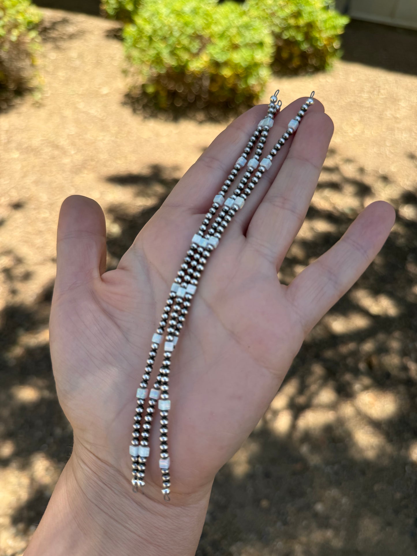 Navajo Pearls - Permanent Jewelry Strand W/ White Aurora Opal Squares