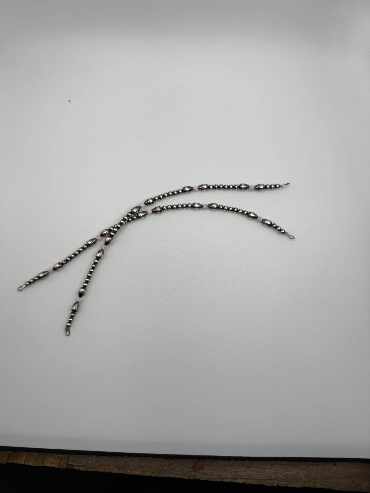 Navajo Pearl - Permanent Jewelry Strand - Bows W/ Pink Bello Opal