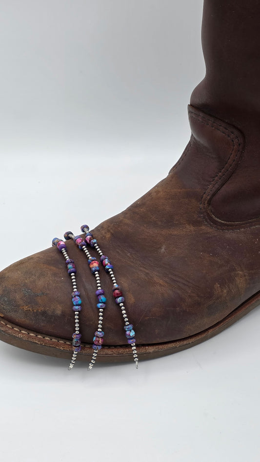 Navajo Pearls - Permanent Jewelry Strand W/ Purple Mohave And Pink Dahlia