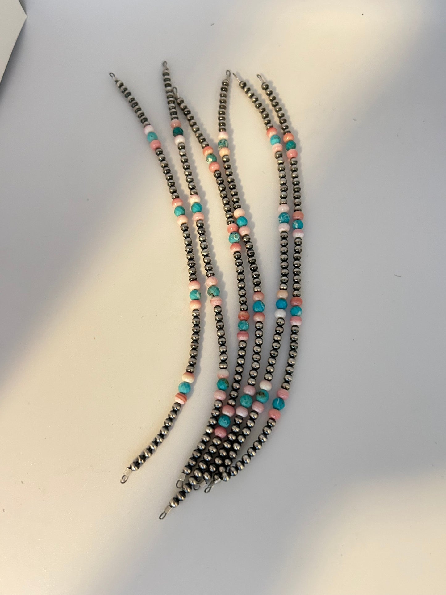 Navajo Pearls - Permanent Jewelry Strand W/ Pink Conch &  Turquoise