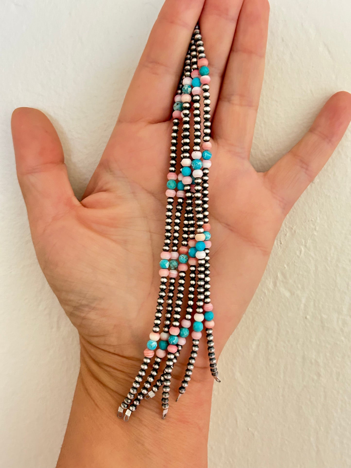 Navajo Pearls - Permanent Jewelry Strand W/ Pink Conch &  Turquoise