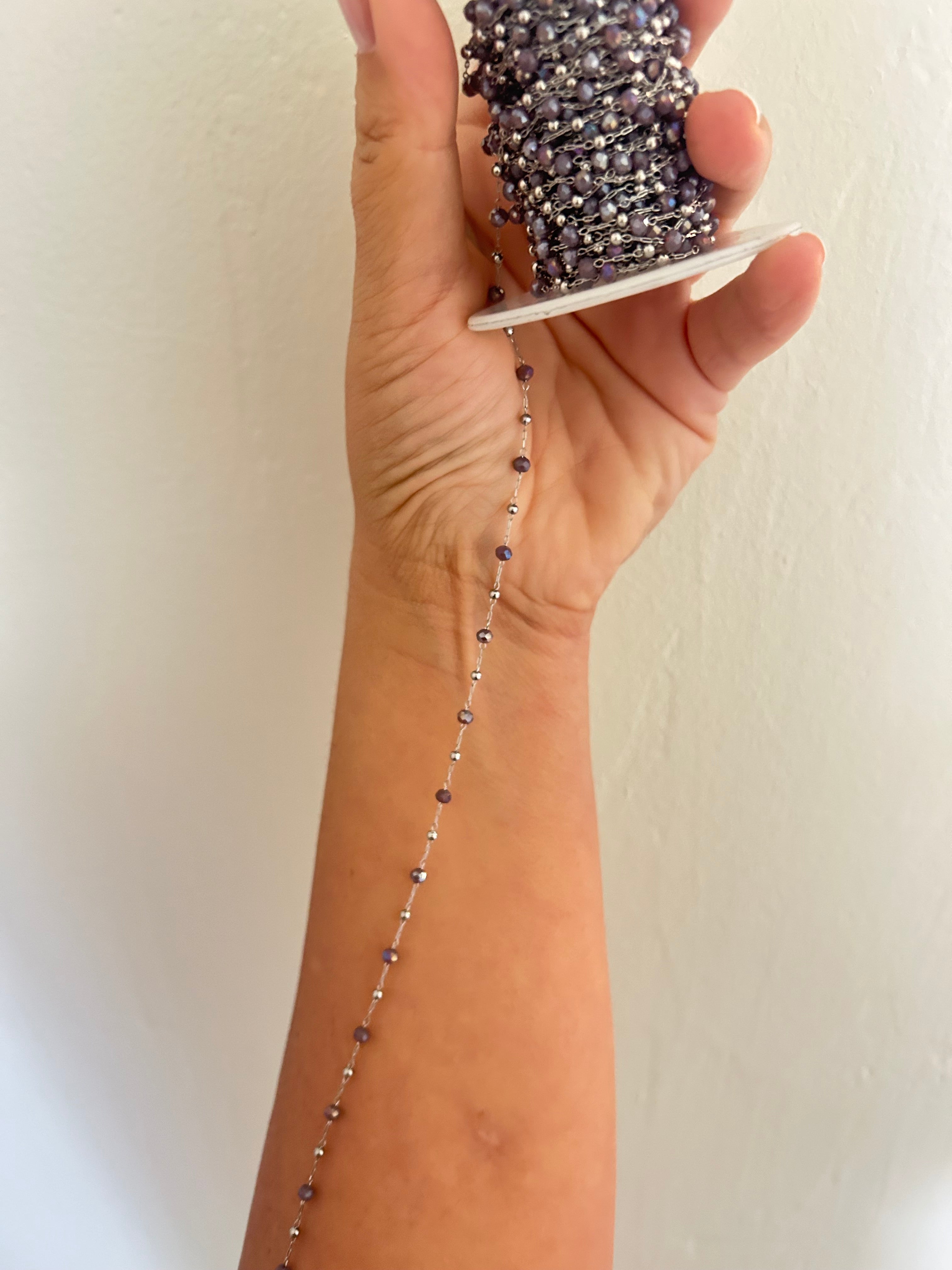 Stainless Steel PVD Coated Crystal Bead Chain – Desert Darlings Silver