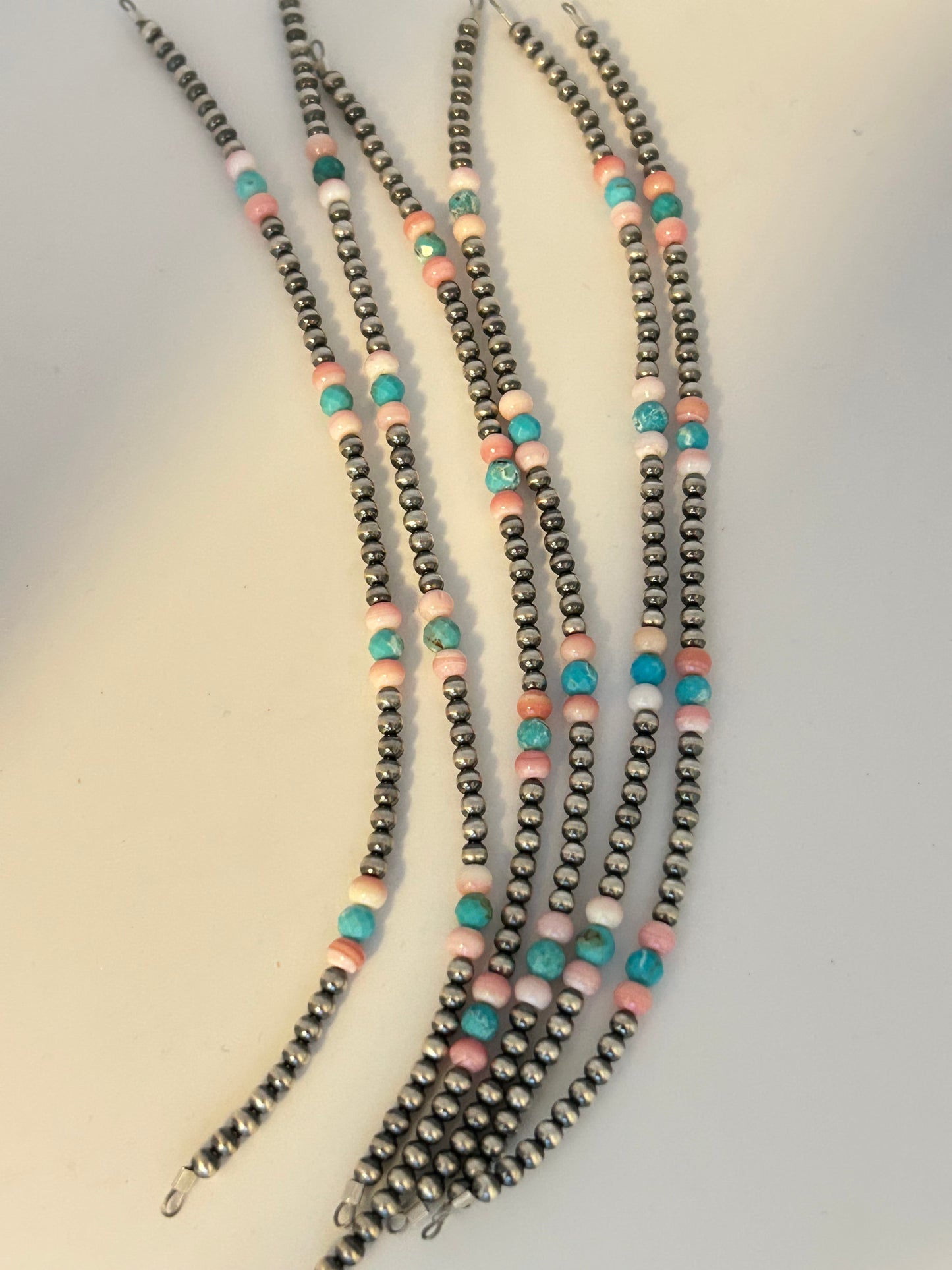 Navajo Pearls - Permanent Jewelry Strand W/ Pink Conch &  Turquoise