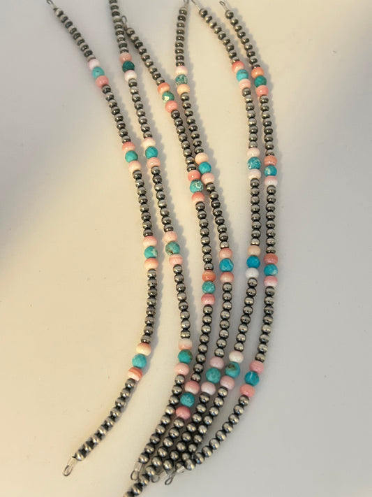 Navajo Pearls - Permanent Jewelry Strand W/ Pink Conch &  Turquoise
