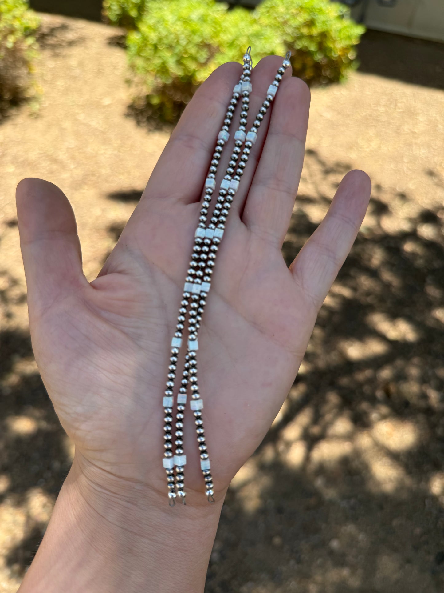 Navajo Pearls - Permanent Jewelry Strand W/ White Aurora Opal Squares