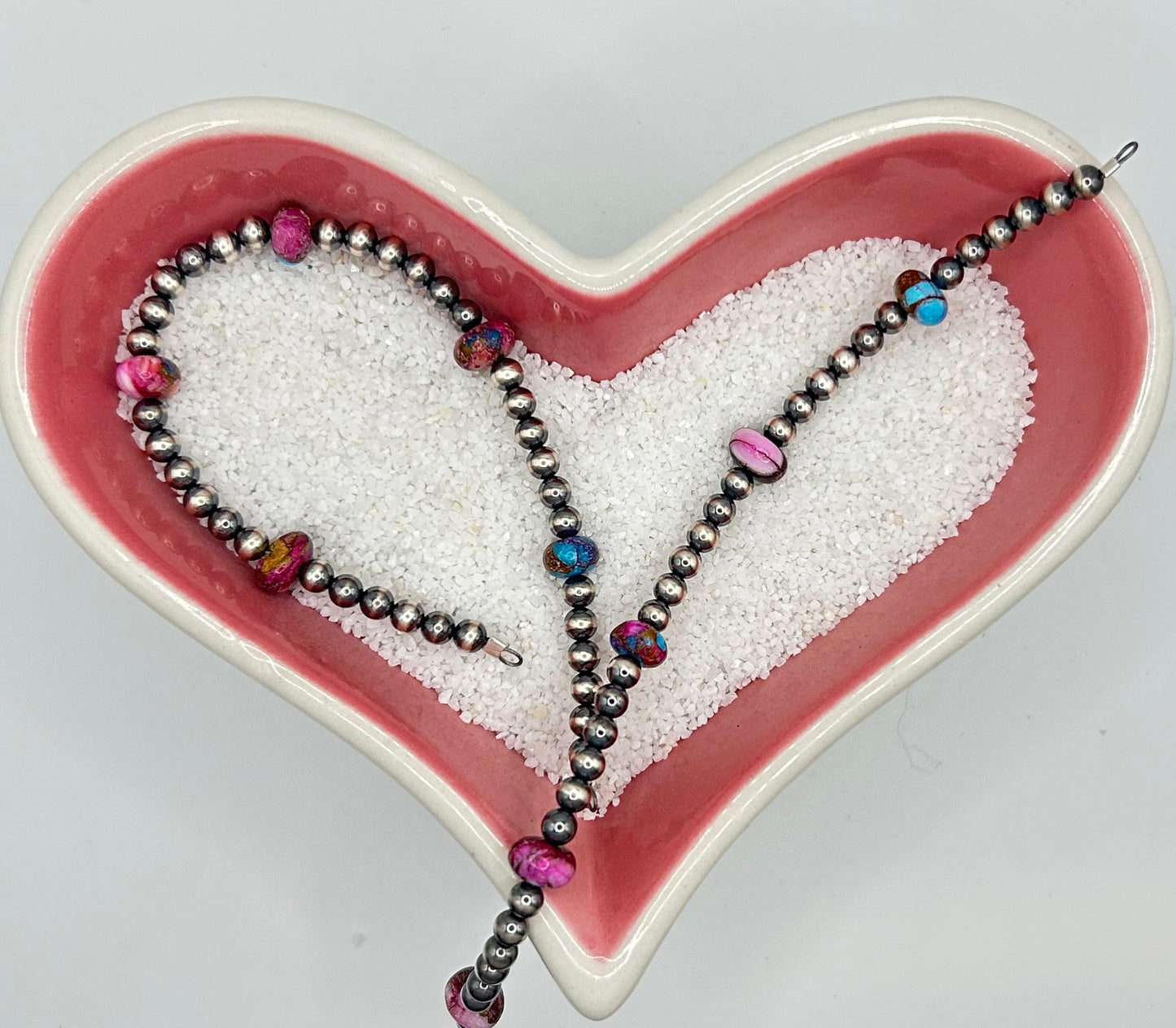Navajo Pearls - Permanent Jewelry Strand W/ Pink Dahlia