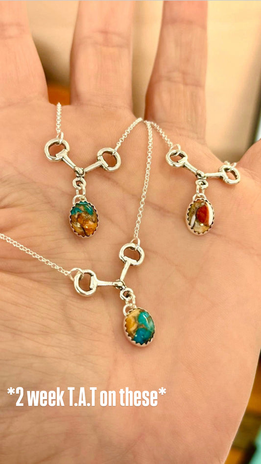 Sterling Silver Snaffle Bit Necklaces w/ Spiny Oyster Mix