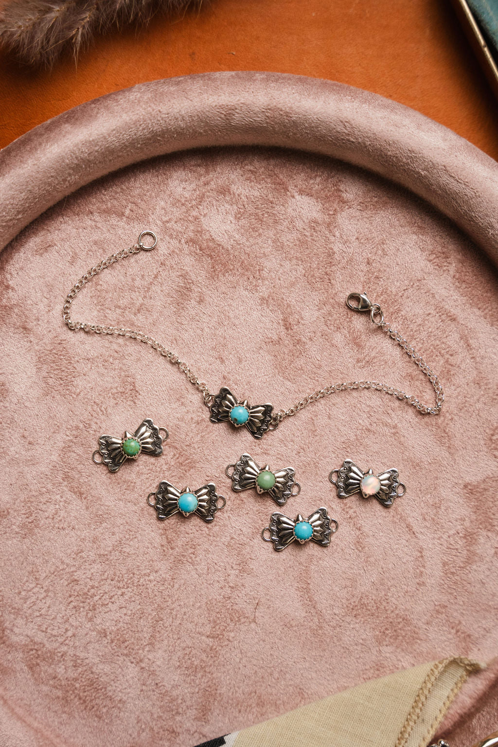 Butterfly Concho Connector w/ 5mm Kingman Turquoise