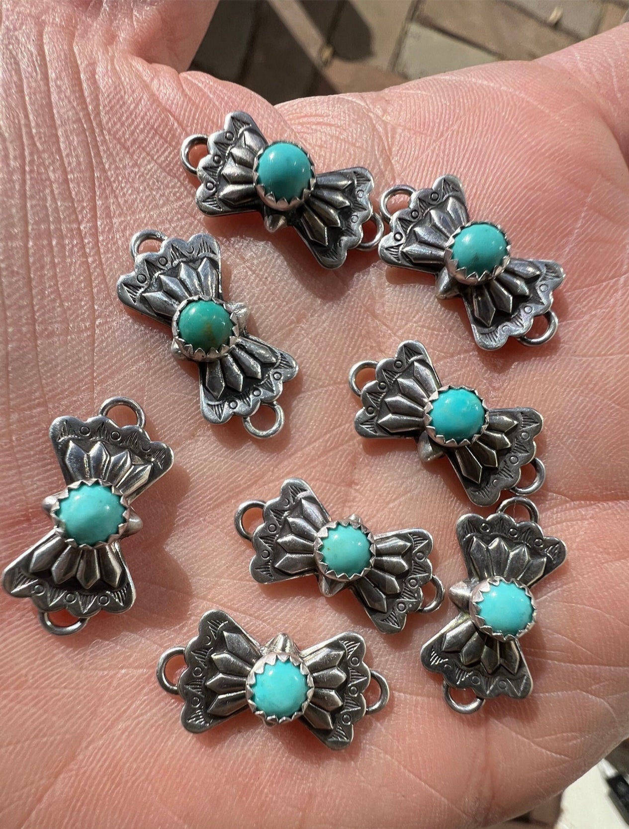 Butterfly Concho Connector w/ 5mm Kingman Turquoise