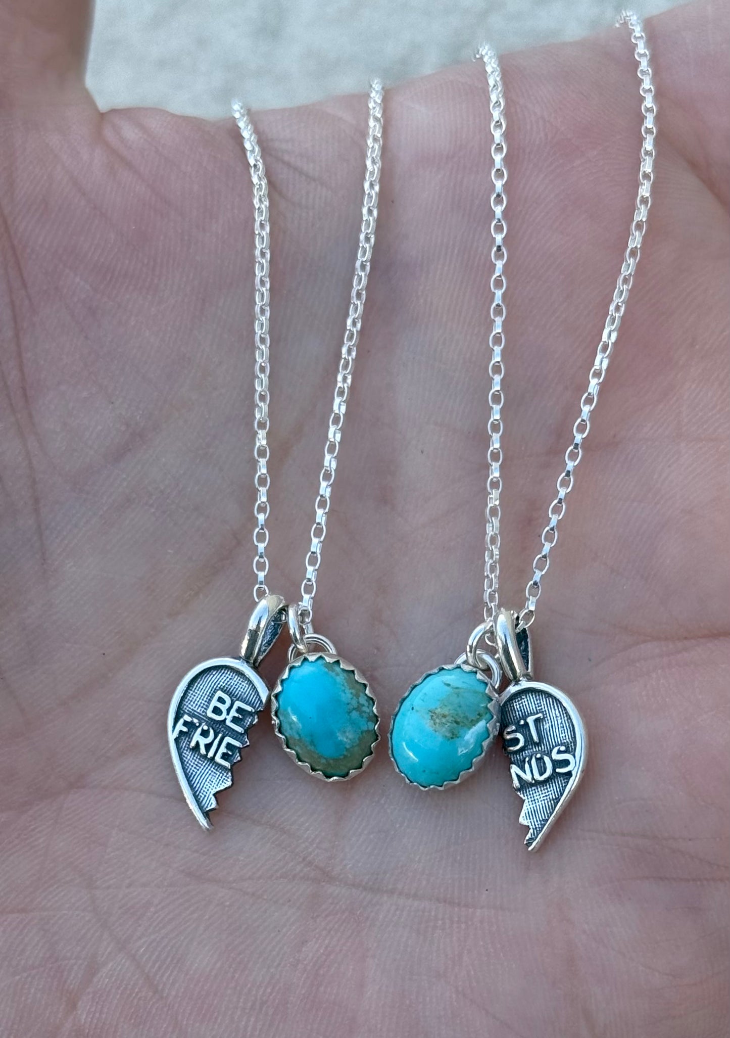 Sterling Silver Best Friend necklaces w/ Kingman Turquoise