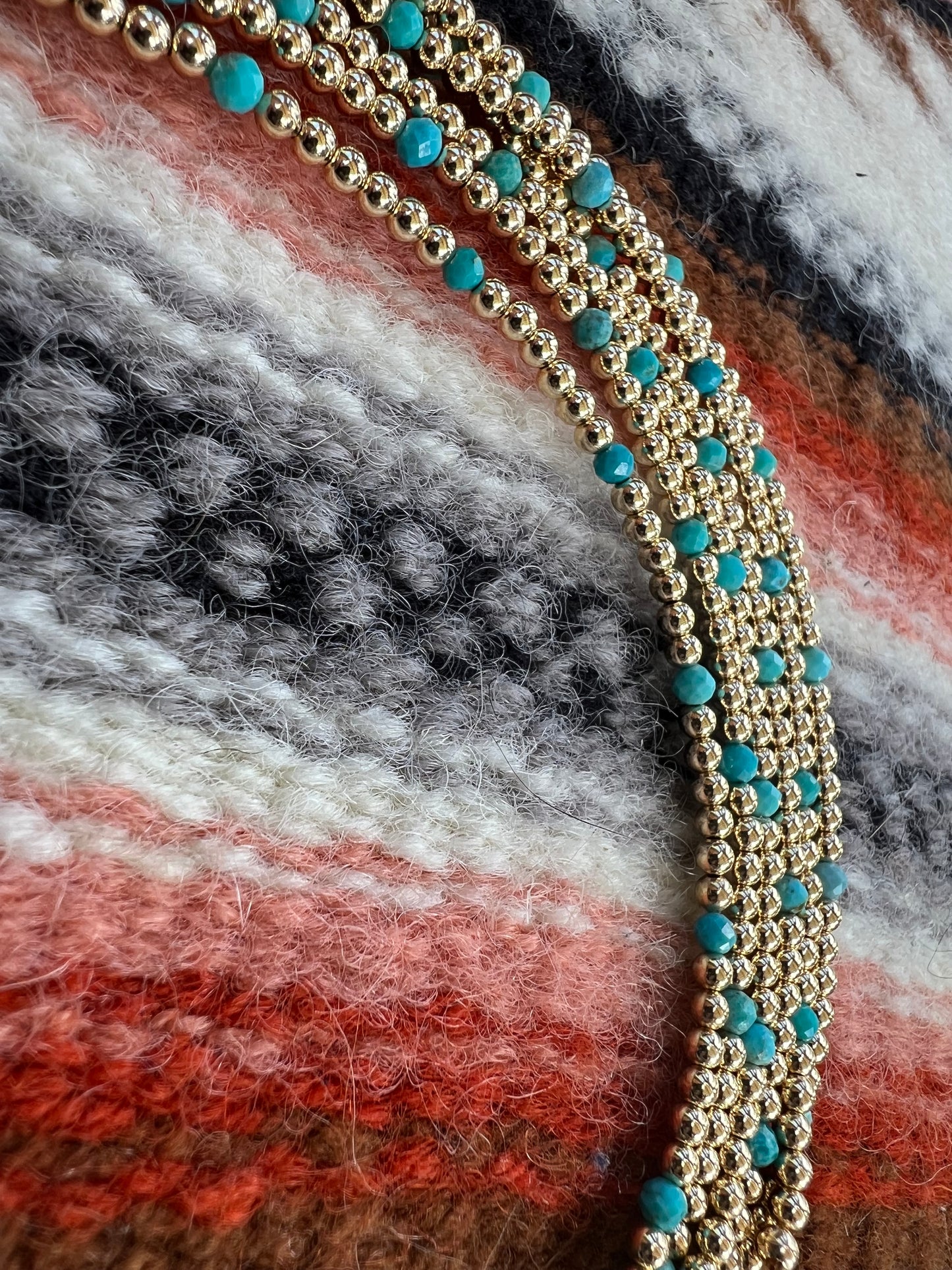 Gold Filled Beaded Permanent Jewelry Strand W/ Kingman Turquoise