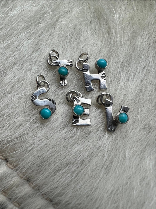 Alphabet Charm w/ 3mm Kingman Turquoise