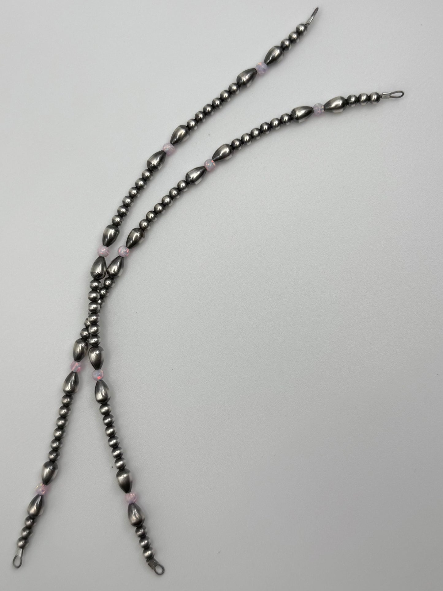 Navajo Pearl - Permanent Jewelry Strand - Bows W/ Pink Bello Opal